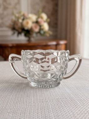 Vintage Fostoria American Clear Glass Open Sugar Bowl – Depression Era